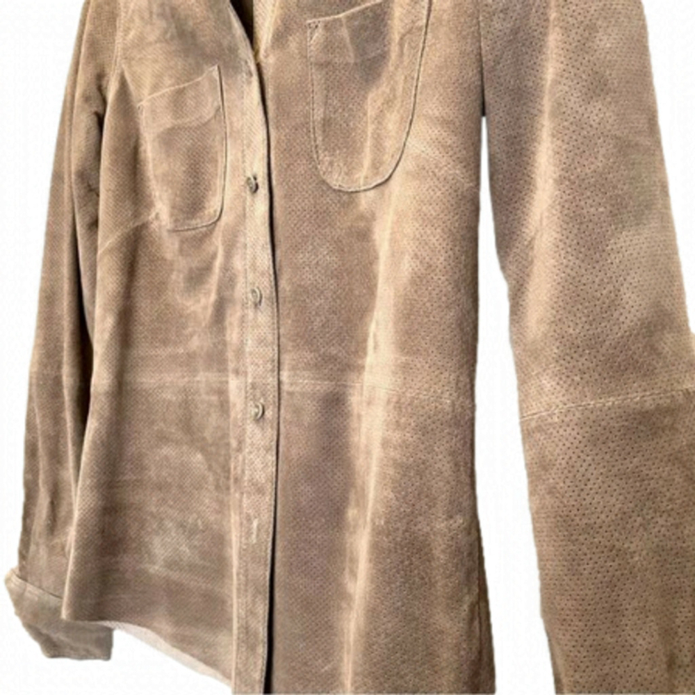 Object Danier Mocha Tan Suede Micro Perforation Shirt - Like New! (Fits XS-S)